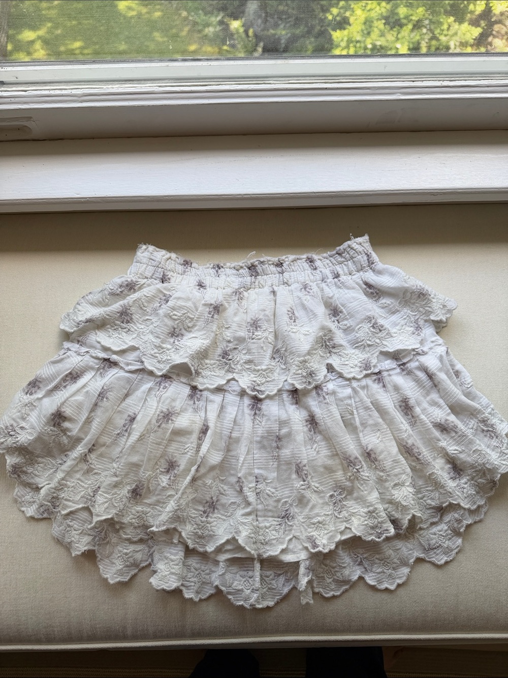 Love Shack Fancy Tiered White Lace Women's Skirt M